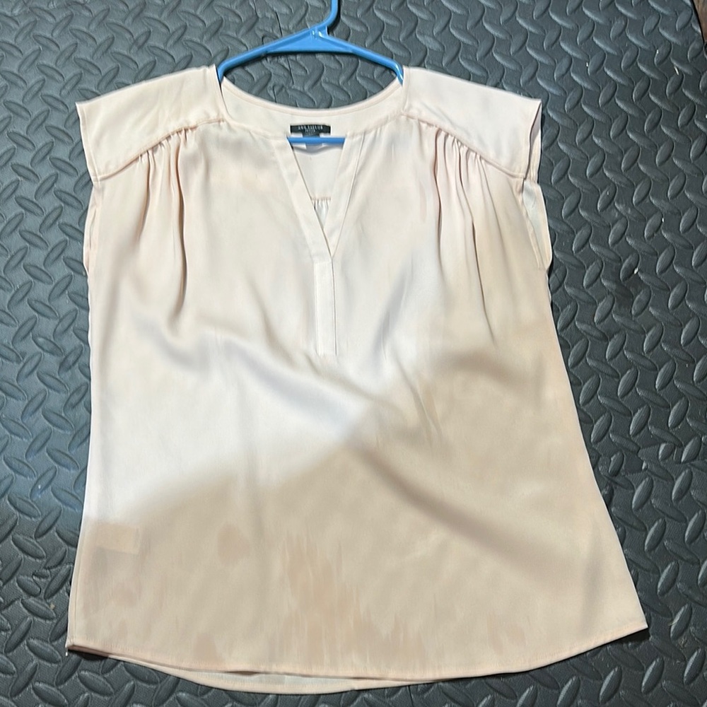 Lucky Brand Tan Cap Sleeve Pleated Blouse